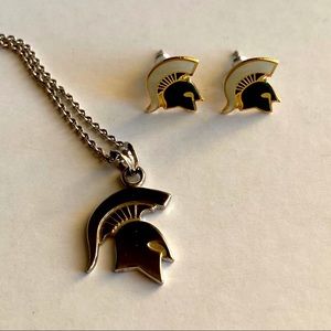 New MSU Spartan Sterling Silver Necklace /Earrings